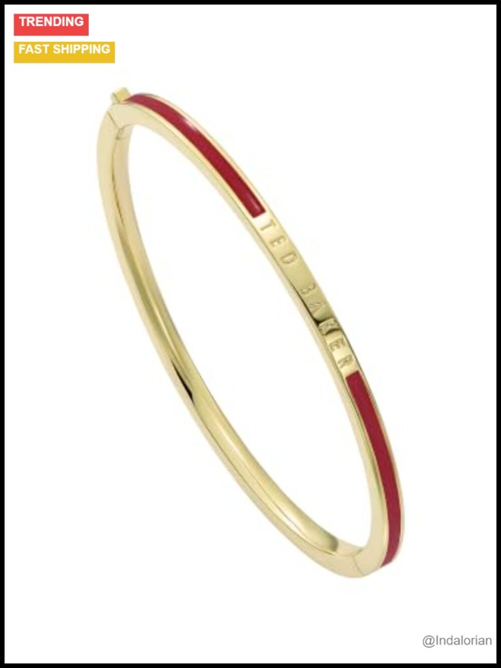 Gold Tone Plated Brass Enamel Slim Bangle Hinged Bracelet